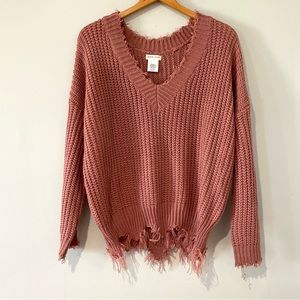 Main Strip Pink Distressed Sweater Medium